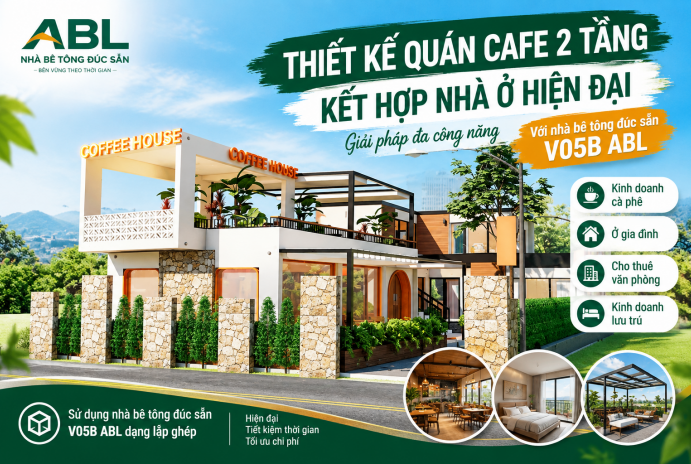 Thiết Kế Quán Cafe 2 Tầng Kết Hợp Nhà Ở Hiện Đại | ABL