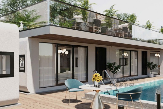 Mẫu nhà bê tông đúc sẵn V01 ABL kinh doanh homestay và café