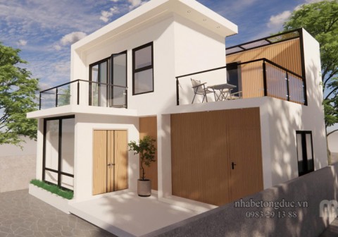 Mẫu nhà đẹp 2 tầng, 2 phòng ngủ dùng 3 modules nhà bê tông đúc sẵn - anh Thiện