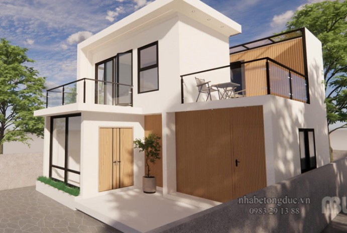 Mẫu nhà đẹp 2 tầng, 2 phòng ngủ dùng 3 modules nhà bê tông đúc sẵn - anh Thiện