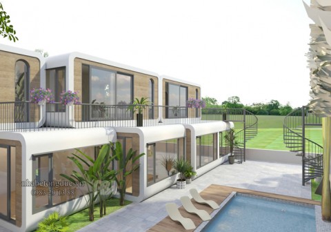 Thiết kế homestay đẹp ấn tượng bằng mẫu nhà bê tông đúc sẵn V01-ABL