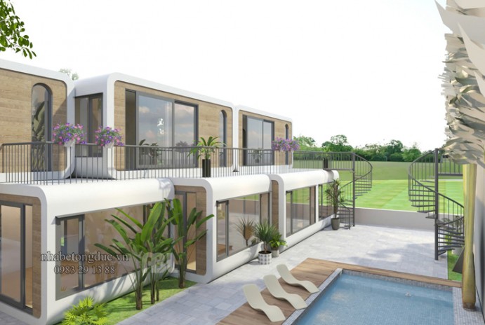 Thiết kế homestay đẹp ấn tượng bằng mẫu nhà bê tông đúc sẵn V01-ABL