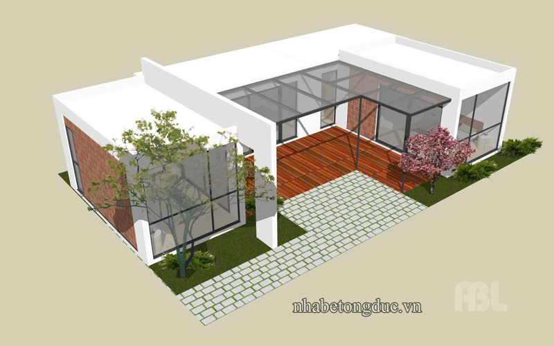 thiết kế nhà bê tông đúc 2 phòng ngủ 4