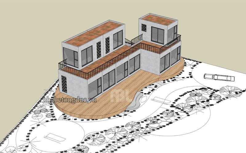 thiết kế nhà nghỉ cuối tuần bằng nhà bê tông đúc sẵn